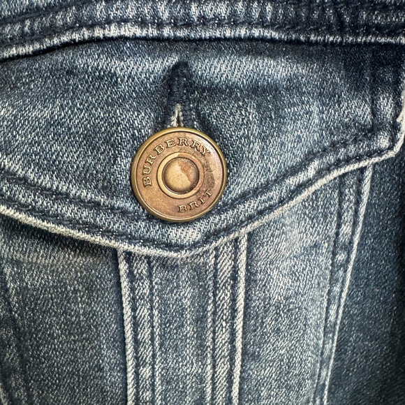 Burberry Brit Women’s Denim Jacket Open Front With Elbow Patches - Size Large - Picture 5 of 8